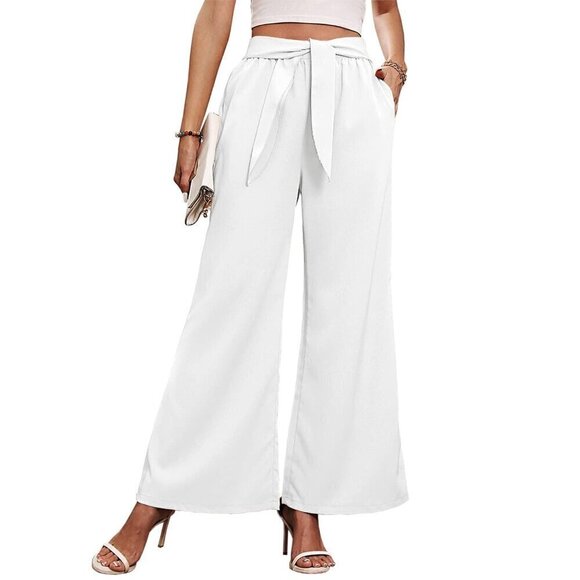Pants - Cicy Bell Womens Wide Leg Casual Pants High Waisted Belt Business Trousers Pants